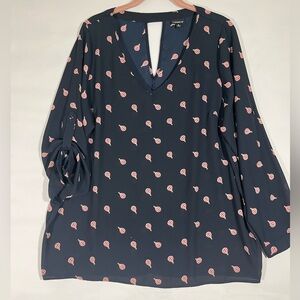 TORRID AIR BALLOON BLOUSE V‎ NECK W/ROLL TAB SLEEVE BACK CUT OUT 0 (12) NAVY